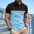 High quality men's striped polo Shirt 2024 summer new high-end zipper casual lapel short-sleeved T-shirt top. 