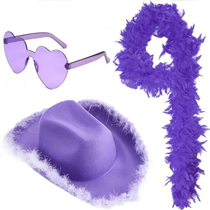 Happy styles Pink feather hat Eye catching Feathered Fancy dress decor Glaeese set Western style Love tour Concert fancy dress for Concerts Parties Festivals Cosplay events Costume parties Women