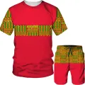 【2023】 3D Print African Dashiki Men's T Shirt Shorts Tracksuits Suit Summer Short Sleeve Men Folk Custom Outfits Plus Size Men Sets. 