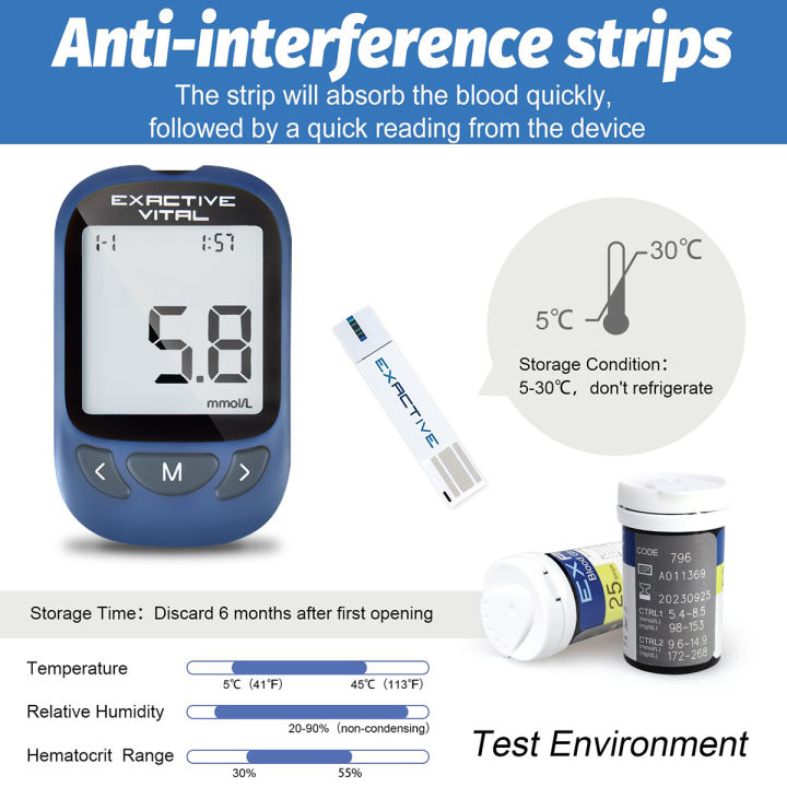 USA EXACTIVE VITAL GLUCOSE METER Honstime with 10 Free Strips - USA's ...