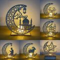 EID MUBARAK Star Moon Wooden Pendant LED Candles Stand Ramadan Home Decoration Islamic Muslim Party Decor Kareem Ramadan Gifts. 