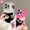 Cartoon Lovely Sweet Black Cat Phone Case Compatible for IPhone 11 15 14 12 13 Pro Max 7Plus XR 8 7 Plus X XS Max Cartoon Cute Cat Luxury Electroplate Plating Metal Lens Soft Cover. 