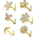 6Pcs 20G Nose Rings Studs, L-Shape Nose Nostrial Nose Piercing Body Jewerly L Shaped Nose Studs CZ Nose Screw Studs Rings. 
