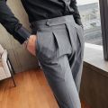 British Style Autumn New Business Mens Dress Suit Pants ple Formal Wear Slim Fit Straight Office Trousers Men Clothing 36-29.