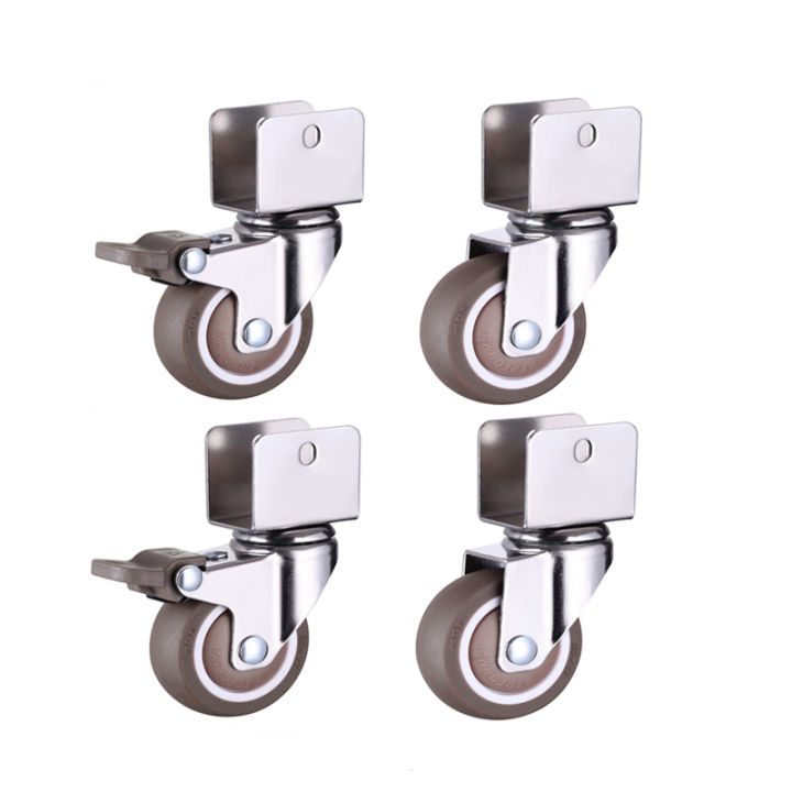 1.5” Furniture Crib Casters Cabinet Clamp with Brake Wheels Soft Rubber Swivel Caster Furniture Hardware Fittings Pack of 4