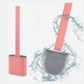 High Mount Real Silicone Toilet Brush with Holder Sticker Set ,Brush for Toilet Deep Cleaning Soft Silicone Bristle Clean Toilet Corner Easily.