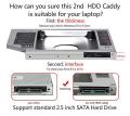 Laptop 9.5mm Universal Slim Caddy for HDD/SDD for CD DVD-ROM Drive Slot 2nd Hard Drive Caddy for PC/Laptop, Silver Support Up To 2TB Lindaa.
