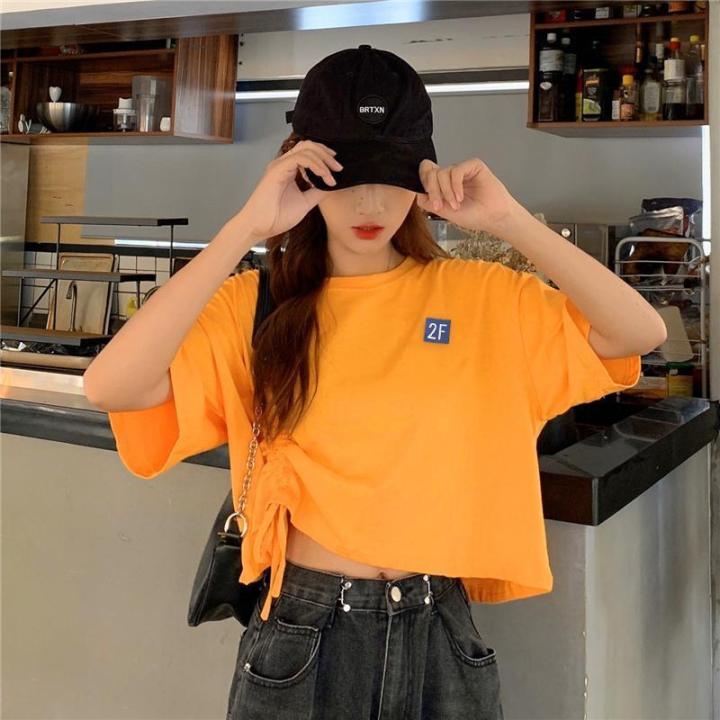 4%20High%20waist%20short%20sleeve%20T%20Women's%20T-shirt%20Niche%20Design%20Loose%20Korean%20Style%20ins%20Trendy%20Elegant%20Drawstring%20Super-Hot%20Short%20Top%20Clothes%20-%20Image%205