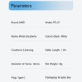 Awei PC-6T Type C Wired Earphone With Mic Wired Stereo Headphones USB C Sports Headset Support Volume Control Earphones Earbuds.