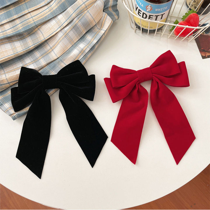 Girls%20Black%20Red%20Big%20Velvet%20Bow%20Hair%20Clip%20For%20Women%20Vintage%20Wedding%20Long%20Ribbon%20Nicle%20-%20Image%204