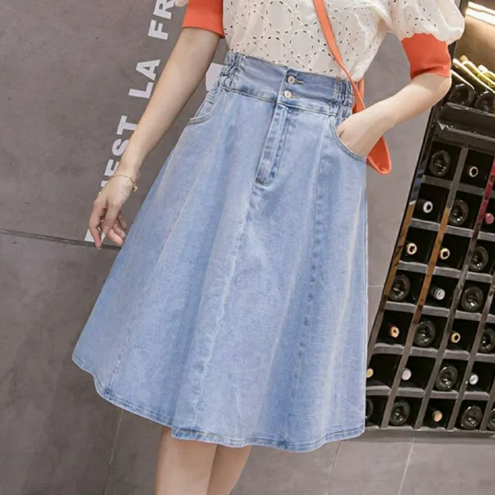 Spring%20Denim%20Skirt%20Women%20plus%20Size%20High%20Waist%20Anti-ExposureaElastic%20Waist%20Mid-Length%20Pleated%20Skirt%20FatMMOutfit%20-%20Image%207