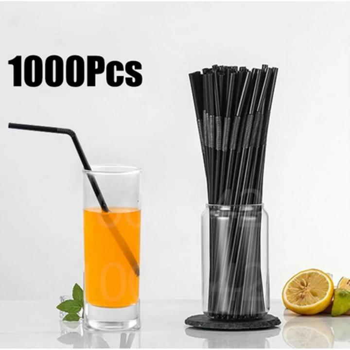 Harendny 100 Pcs 10-nch Plastc Dsposable Bendy Straws Black