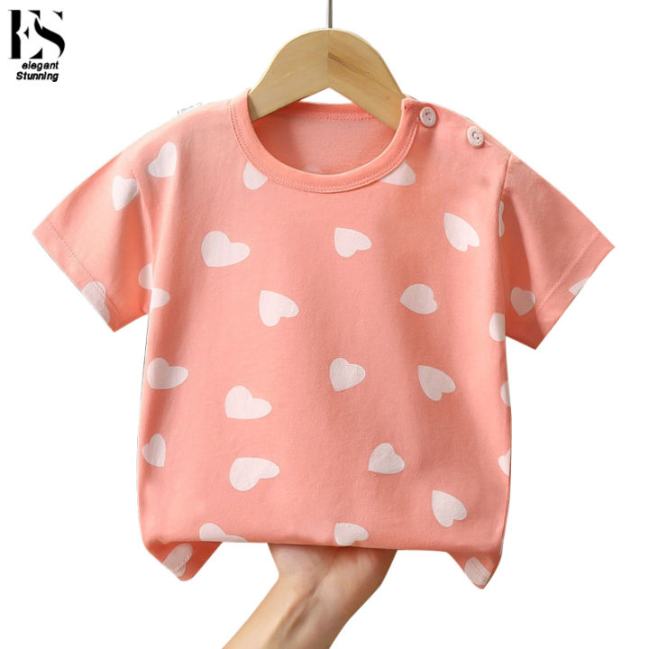 Elegantstunning Children Short Sleeve Tops Cartoon Printing Round Neck T-shirt Summer Breathable Cotton Shirt For Boys Girls