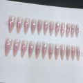 Super Cool y2k Nails Press On Long Stiletto Nail Art Silver Flame Blush False Nails With Designs Full Manicure Nail Tips.