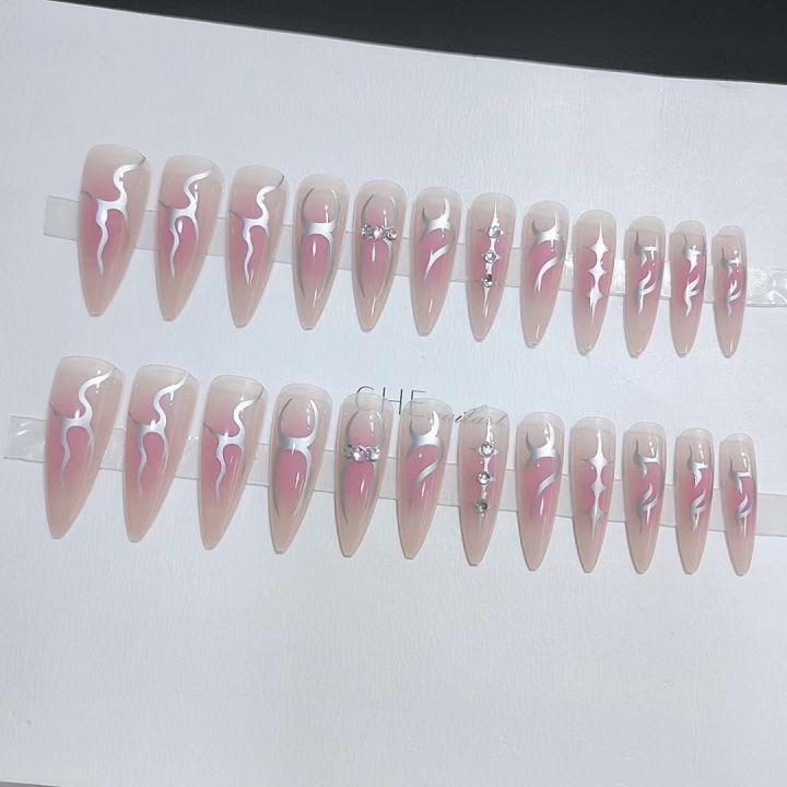 Super%20Cool%20y2k%20Nails%20Press%20On%20Long%20Stiletto%20Nail%20Art%20Silver%20Flame%20Blush%20False%20Nails%20With%20Designs%20Full%20Manicure%20Nail%20Tips%20-%20Image%205