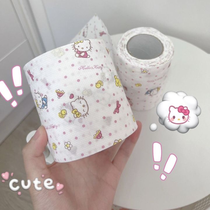 Sanrio Roll Tissue Anime Hello Kitty Kawaii Kuromi Printing Rolling Cartoon Home Bathroom Toilet Paper Gifts