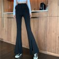 Quarter Women's Elastic Waist Solid Flare Pants Stretchy Bell Bottom Black Split Suit Trousers Clothing BQ.
