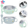 Baby Feeding Bowl with Lids Stainless Steel Insulated Bowl Spoon Set Children Tableware Cartoon Printed Easy To Clean Children Food Bowl.