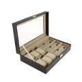 All Season Dual-Function Watch and Sunglasses Display Case – Premium PU Leather Organizer for Men's Accessories (6 Slots + 3 Compartments).