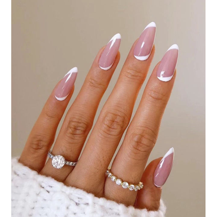 24pcs%20French%20Point%20Diamond%20Nails%20Wearing%20Artificial%20Square%20Head%20Press%20On%20Acrylic%20Nail%20Art%20Pearl%20Patch%20Almond%20False%20Nails%20-%20Image%205