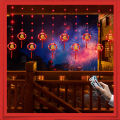 Qiunery Red Lantern LED Lights With 8 Modes Chinese Characters Garland Curtain Lunar New Year Decoration Spring Festival Decoration.