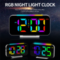 LED Digital Clock RGB Display Alarm Clock with Ambient Lighting Night Lamp Electronic LED Time Display Desktop Clock -B. 