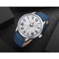 Naviforce Nf9126 - Blue Leather Analog Watch For Men-Blue & Silver - Showcase Elegance Blue Leather Analog Watch For Men By Naviforce.