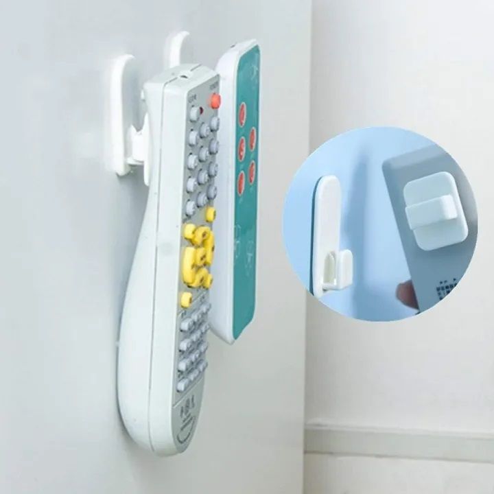 2 Pair (4Pcs) Self Adhesive Plastic Hooks Holder Remote Control Sticky Hook Hanger TV Air Conditioner Key Wall Storage