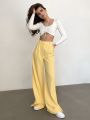 Mnealways18 Elegant Yellow Formal Trousers Women High Waisted Wide Leg Pants Female Office Work Spring Long Pants Solid Pockets.