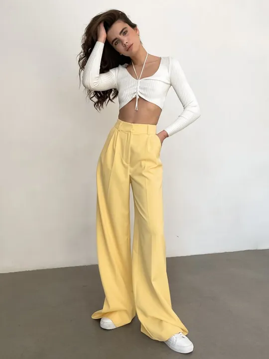 Mnealways18%20Elegant%20Yellow%20Formal%20Trousers%20Women%20High%20Waisted%20Wide%20Leg%20Pants%20Female%20Office%20Work%20Spring%20Long%20Pants%20Solid%20Pockets%20-%20Image%204