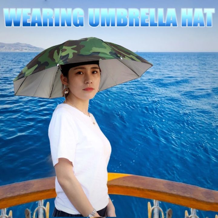 Foldable Head Umbrella Hat Anti Rain Anti Sun Head Mounted Headwear Sun Cap Outdoor Fishing Golf Cycling Hiking Camping Shade