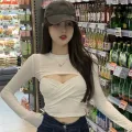 Hot Girl T T-shirt Women's Sweet and Spicy Two-Piece Suit round Neck Tight Low-Cut Navel-Exposed Ultra-Short Hot Hot Top. 