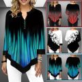 Spring Summer Irregular Print 3/4 Sleeve T-Shirts Women Clothing Fashion Casual Tops Plus Size Loose Pullovers Tee Shirt Femme.