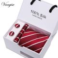 New Design Tie Set With Gift Box Jacquard Woven gravata Silk Tie Hanky Cufflinks Necktie Sets For Wedding Party Men.
