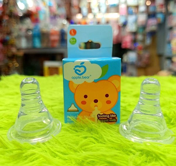 Feeding Liquid Silicone Nipplle Pacifier Nibbleer for Baby Bottle Replace - 2 PCS ( apple.bear)