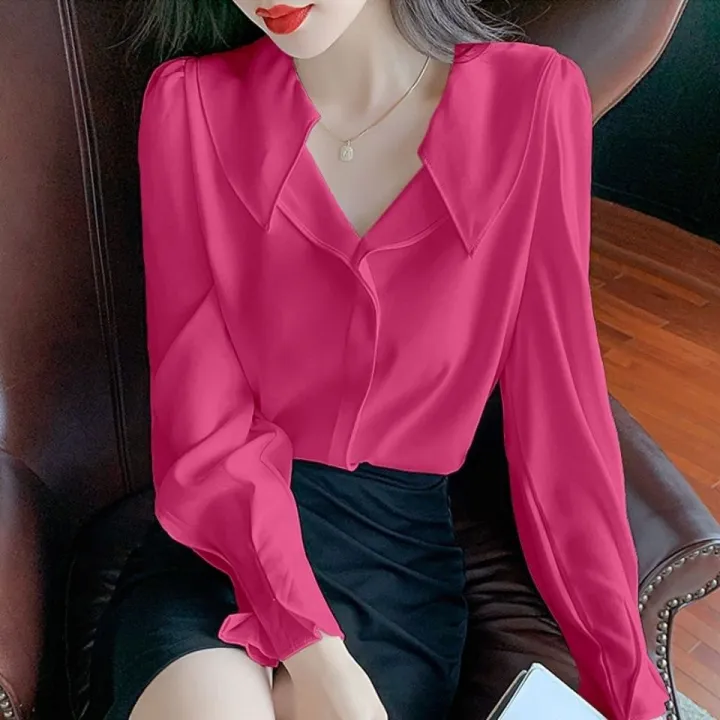 Design%20Chiffon%20Shirt%20Women's%20Long%20Sleeve%20Spring%20and%20Autumn%20New%20Korean%20Style%20Graceful%20Puff%20Sleeve%20Chic%20Top%20Bottoming%20Shirt%20Fashion%20-%20Image%206