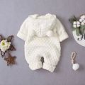 Newborn Baby Winter Hoodie Romper, Long Sleeve Knitted Solid Color Button Jumpsuit. 