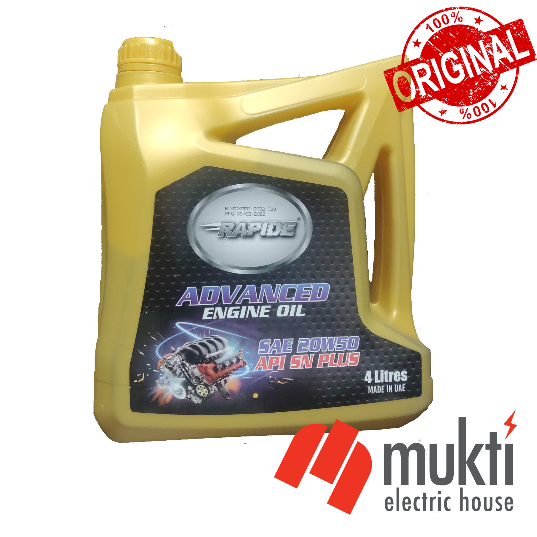 RAPIDE UAE Imported 4 Litres 4T Multigrade 20W50 API SN PLUS High Performance Automotive Car Motorcycle Engine Oil