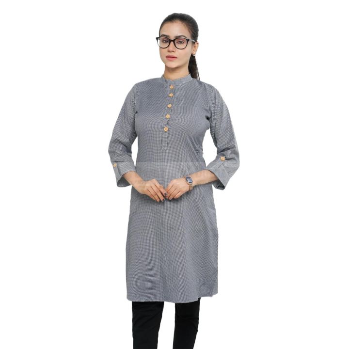 Light Ash Cotton Kurti for Girls - Long Tops
