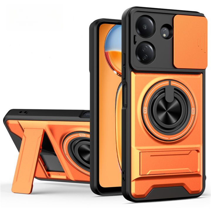 For Xiaomi Poco M7 F7 F6 17 16 15 14T Redmi Note 15 14 13 Pro Plus Case Slide Camera Cover Lens Protector with 360 Rotating Ring Kickstand Shockproof Phone Case for Women Men