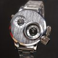 Men Double Movement Stainless Steel Luxury Wrist Watch Large Dial Men Business Watch.