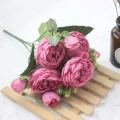 1 Bouquet 9 heads Artificial Peony Tea Rose Flowers Camellia Silk Flower flores for DIY Home Garden Wedding Decoration. 