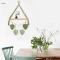 Leaves Macrame Wall Hanging Tapestry Chic Boho Wall Decor Wooden Floating Shelf for Indoor Apartment. 