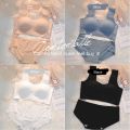 Korean Bra Briefs Set Women's Underwear Panty Fashion Push Up Bra Ice Silk Top Girl's Non Steel Ring Lingerie Suit. 