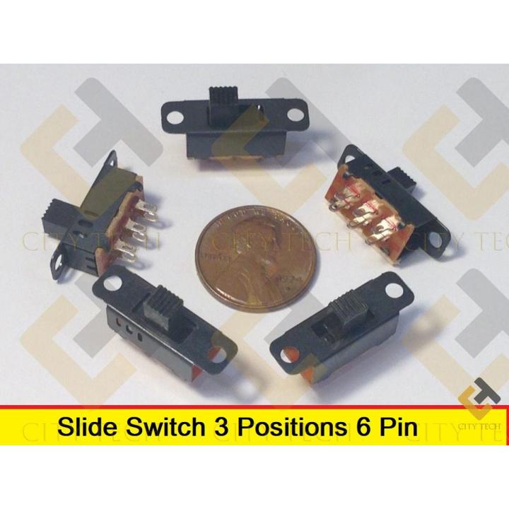 Slide Switch 3 Positions 6 Pin DPDT Panel Mounting-10Pcs
