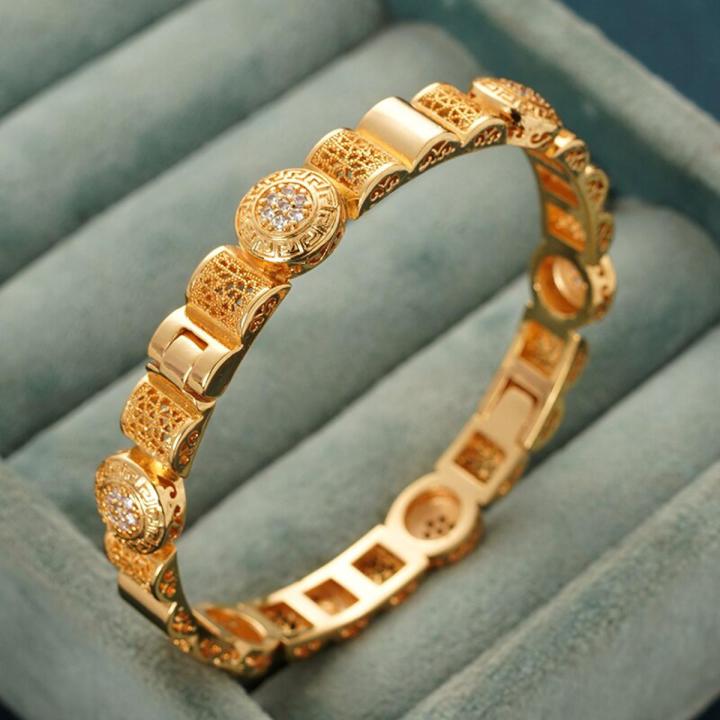 High Quality Copper Gold Plated Cuff Bracelet Women Crystal Zircon Bracelet Luxury Dubai Bridal Jewelry Bijoux Arabesque