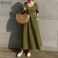 ZANZEA Korean Style Women Fashion Round Neck A-Line Dresses Holiday Party Club Solid Dress #10. 