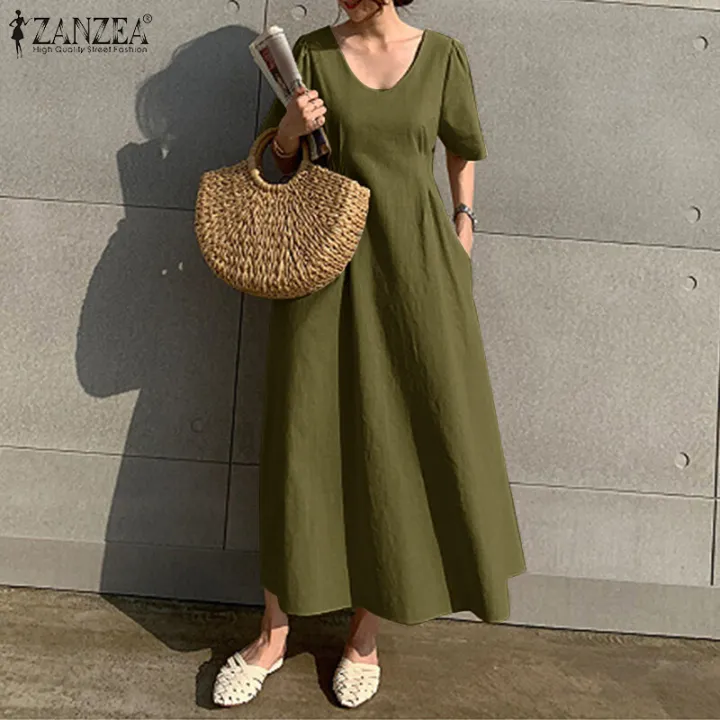 ZANZEA%20Korean%20Style%20Women%20Fashion%20Round%20Neck%20A-Line%20Dresses%20Holiday%20Party%20Club%20Solid%20Dress%20#10%20-%20Image%209
