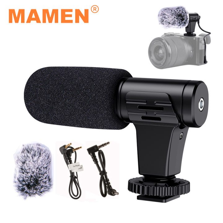 MAMEN Video Recording Microphone with ConyHair Windshield 3m Distance Cardioid Pickup for Camera Phone Livestream Vlog Interview