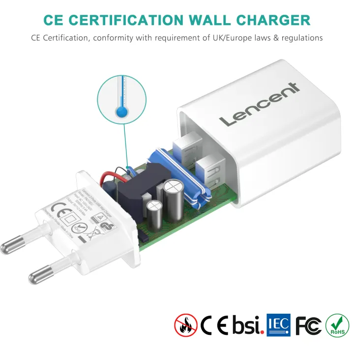 LENCENT%20EU%20Plug%202%20Port%20USB%20Wall%20Charger%2012W/2.4A%20Mobile%20Charger%20with%20Auto-ID%20technology,%20European%20Multiport%20Plug%20-%20Image%203
